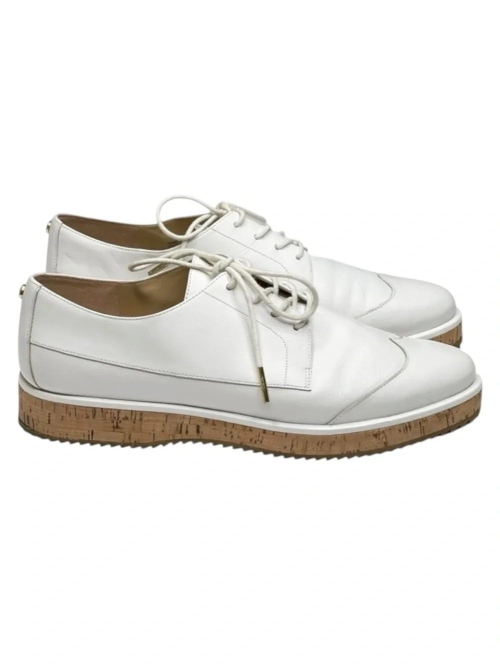 new Michael Kors ❁ Zane Leather Wingtip Cork Platform Espadrilles ❁ Optic White